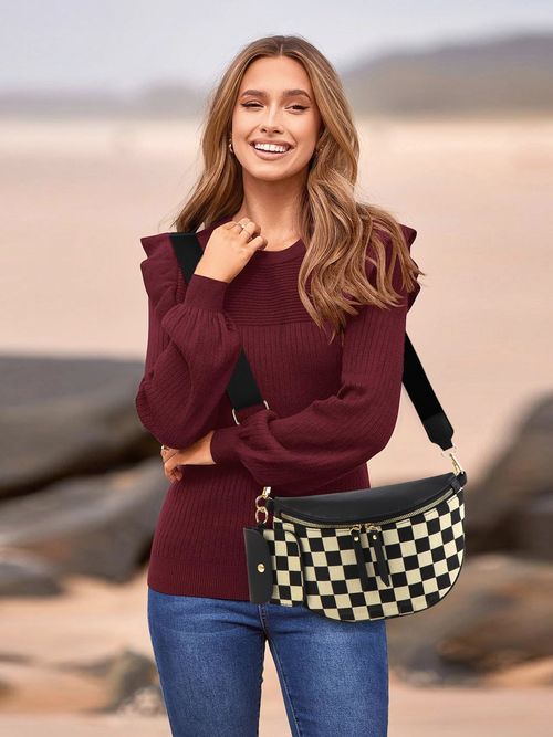 Spot 2025 checkerboard plaid classic chest bag with earphone bag waist bag shoulder messenger bag trendy all-match women