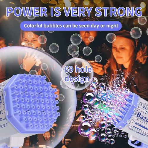 Automatic Bazooka Purple Bubble Launcher Plastic 69 Hole Bazooka Bubble Gun Children's Toy with Music and Lights
