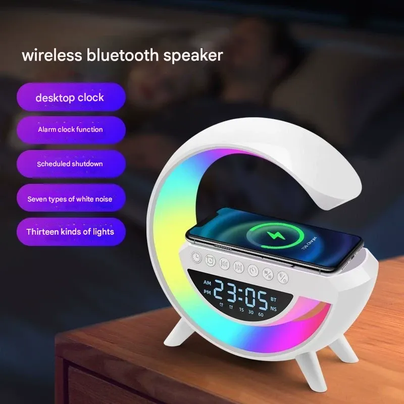 Hot Sale! G2301 Bluetooth Speaker with BT-3401 Wireless Charger, RGB Mood Light & Digital Clock | Universal for Car, Desk,  Fast Charging