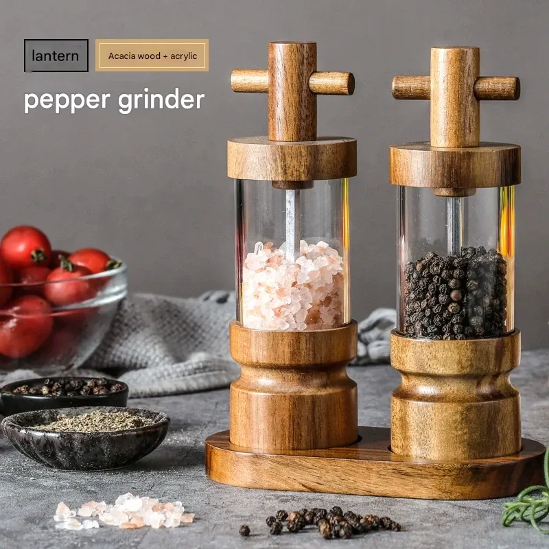 Manual black pepper grinder transparent acrylic pepper jar adjustable coarse and fine pepper seasoning bottle