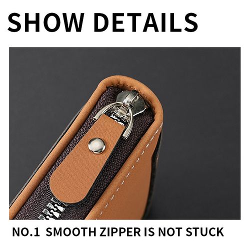 New men's chain wallet, vintage style horizontal zipper wallet, short card holder.