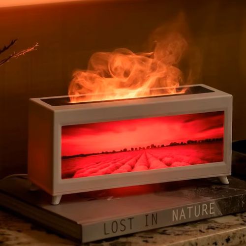 Fireplace Aromatherapy Diffuser 3D Painting Simulation Flame Essential Oil Aromatherapy Diffuser Colorful Flame Large Fog Air Humidifier with Color Night Light