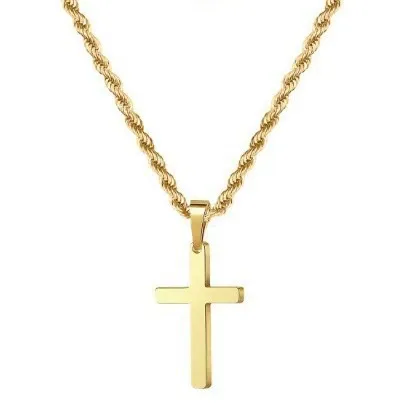High-end cross pendant necklace with a hip-hop design, unisex, layerable style, neutral aesthetic.