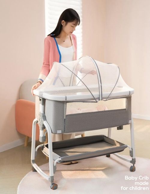 Baby bed splicing bed multifunctional baby bed foldable movable height adjustable cradle bed newborn portable