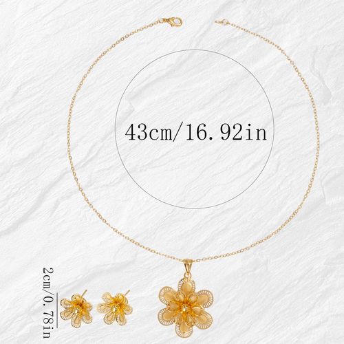 Heavy-duty gold teardrop hollow earrings, high-end French palace style necklace earrings jewelry set
