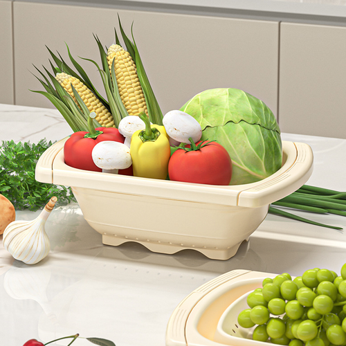 Large Capacity Quick Draining Manual Operation Foldable Expandable Kitchen Accessory Food-Grade Plastic Drain Basket
