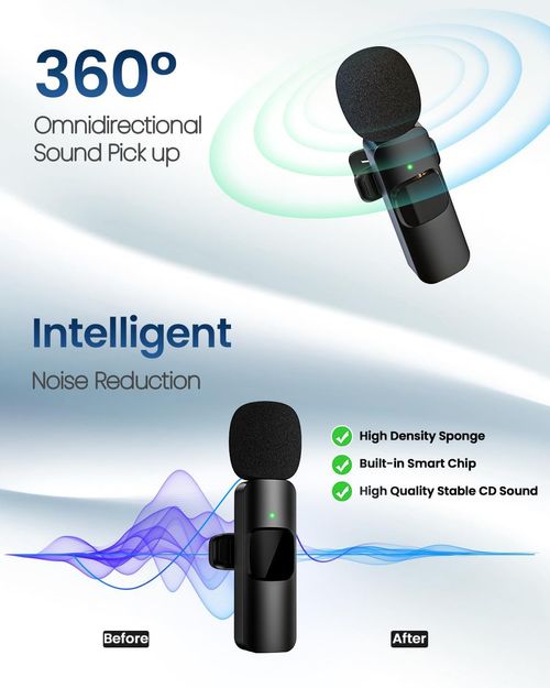 Wireless mini Microphone for iPhone Smartphone, 2 Mini Lapel Microphones with Clearer Audio for Video Recording, Interview, Vlog, Noise Reduction Device Noise Cancellation Stereo Wireless vlogging  tools handheld high quality audio