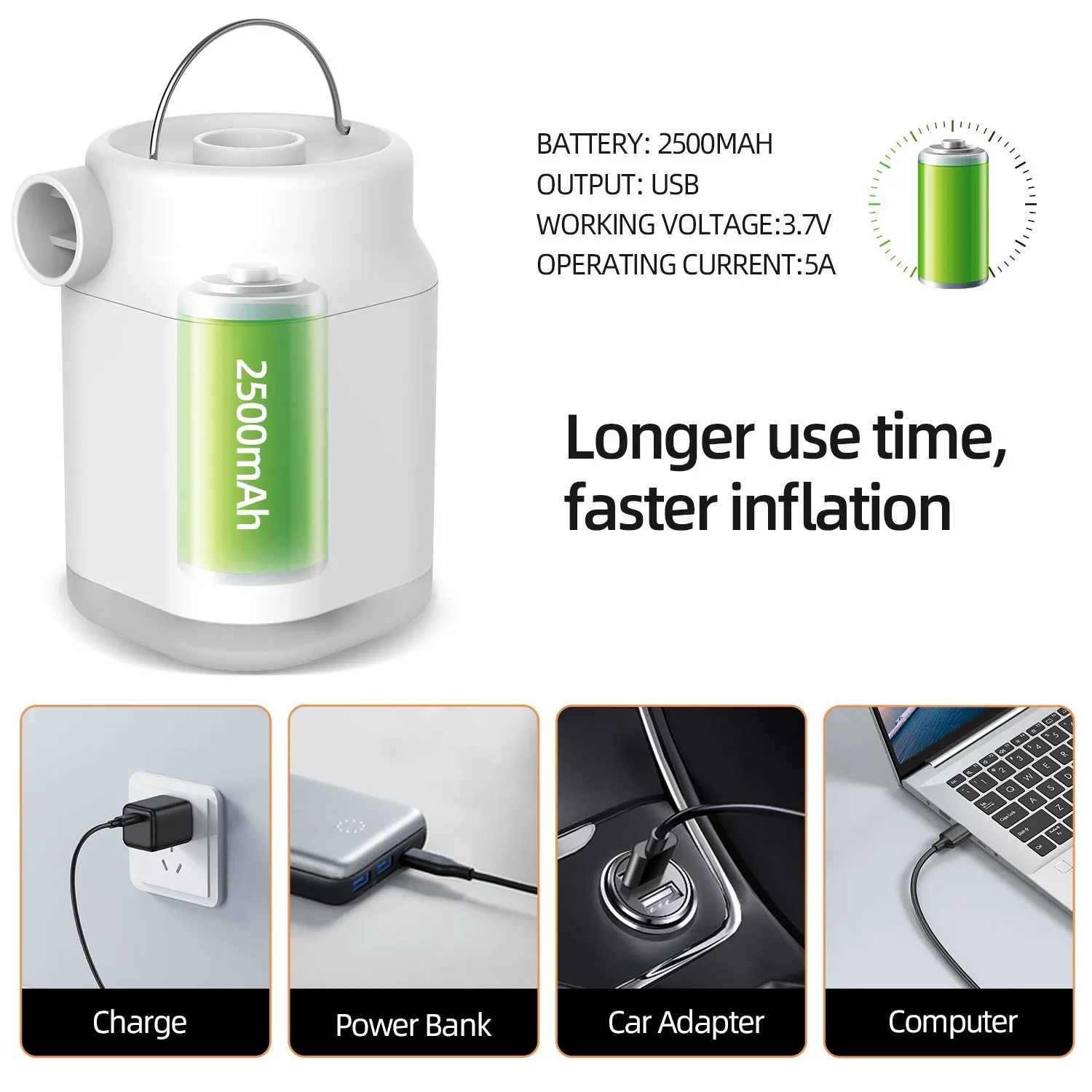 Essential for camping, cycling, or car emergencies. USB outdoor multifunctional portable electric mini with lighting lithium electric pad wireless pump