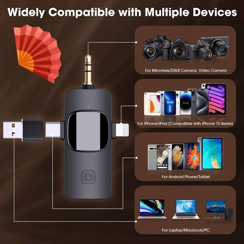 Wireless mini Microphone for iPhone Smartphone, 2 Mini Lapel Microphones with Clearer Audio for Video Recording, Interview, Vlog, Noise Reduction Device Noise Cancellation Stereo Wireless vlogging  tools handheld high quality audio