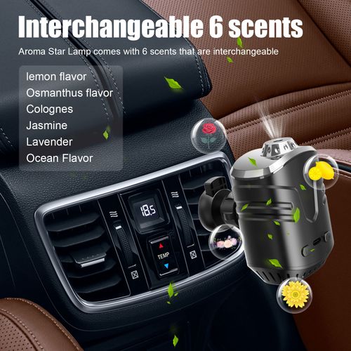 Car air freshener with 3D starry sky projection, automatic start stop function, and premium fragrance.  Eliminates odors in the car interior.