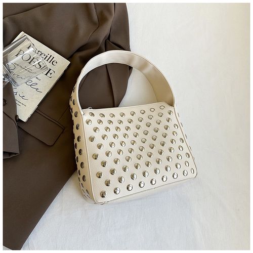 2025 new fashion personality stylish hand-held rivet bag ladies small square bag textured commuting shoulder underarm bagNo pendant