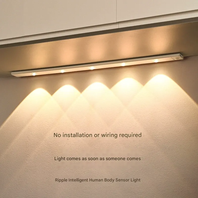 Ultra-thin smart LED human body induction light rechargeable self-adhesive hill cat eye light strip wine cabinet cabinet wardrobe light strip