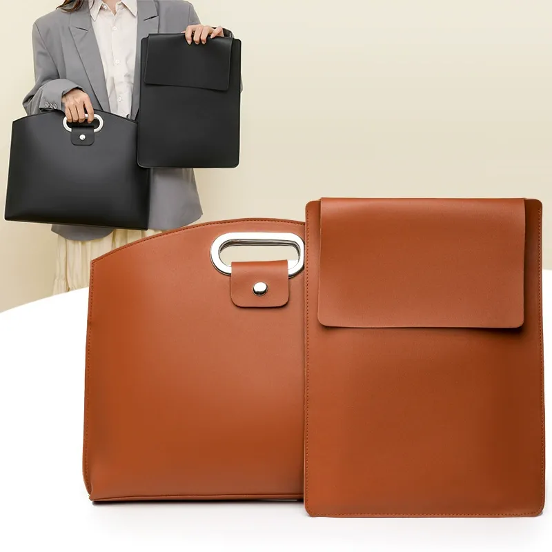 Simple and sophisticated business-style laptop bag for women, new 2025 style, trendy and fashionable, large capacity clutch bag for work and commuting.