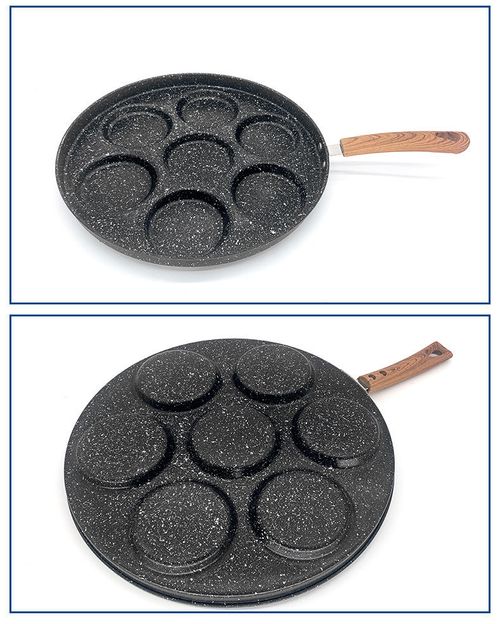 Iron medical stone induction cooker open flame 7 holes small flat bottom non-stick multi-function egg dumpling mold breakfast frying pan