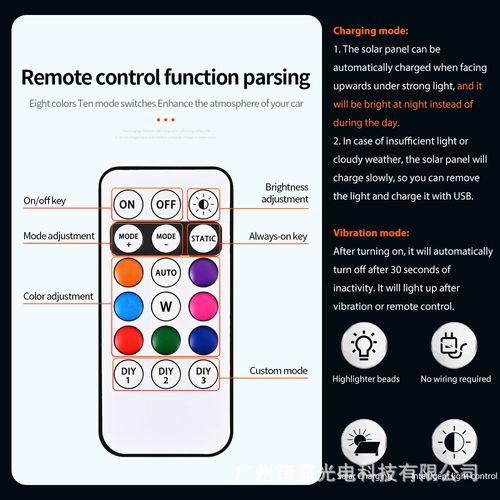 Four lights, Solar-powered navigation light, LED mouse light, modified warning light ambient light for cars and trucks.