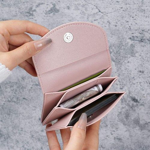 Unisex short wallet card holder, compact and simple design with magnetic closure, suitable for coins and small items.