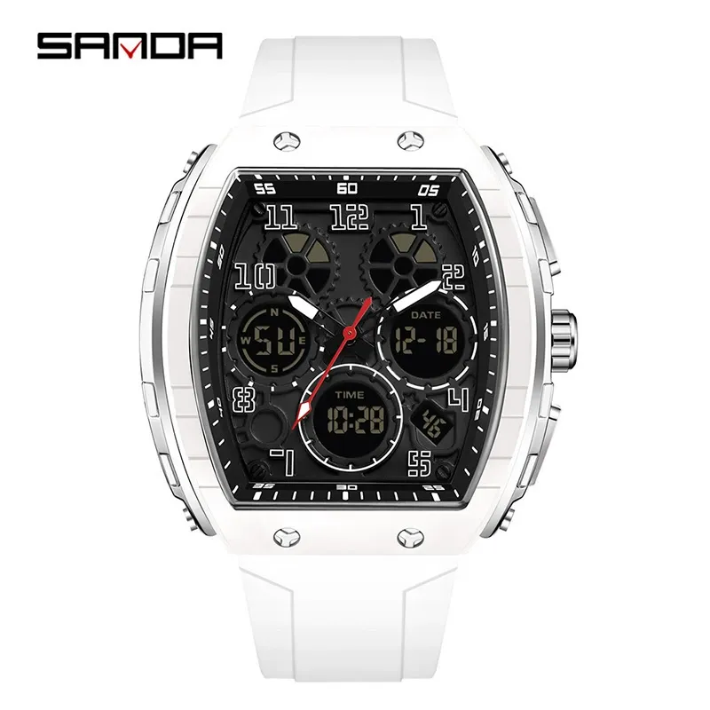 Digital electronic watch, multi-functional, fashionable men's watch with silicone strap, waterproof and alarm clock function.