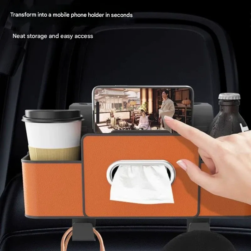 Car seat backseat leather multifunctional storage box car tissue box storage bag water cup holder hook storage box