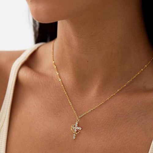 Silver Gold Cross Pendant Choker Necklace for Women Girls Cross Necklaces with Rotatable Crown Fashion Jewelry Wholesale