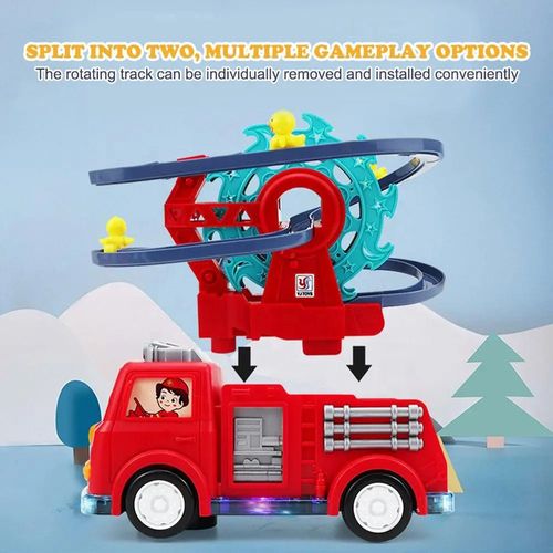 Hot Sale Rubber Duck Ferris Wheel Track Toy｜360° Electric Rotating & Gliding with LED Lights & Music｜Fire Truck Theme Kids Toys｜Best Gift for Boys & Girls Birthday
