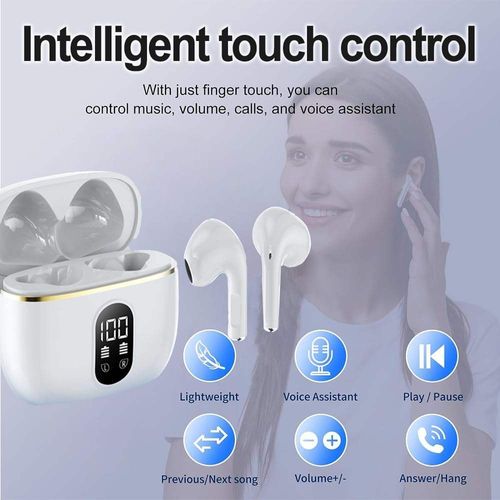 Smart Bluetooth in-ear headphones feature long-lasting noise cancellation.