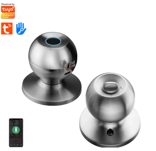Tuya Ttlock App Control Easy Installation Intelligent Keyless Cylinder Ball Round Knob Lock Fingerprint Smart Lock