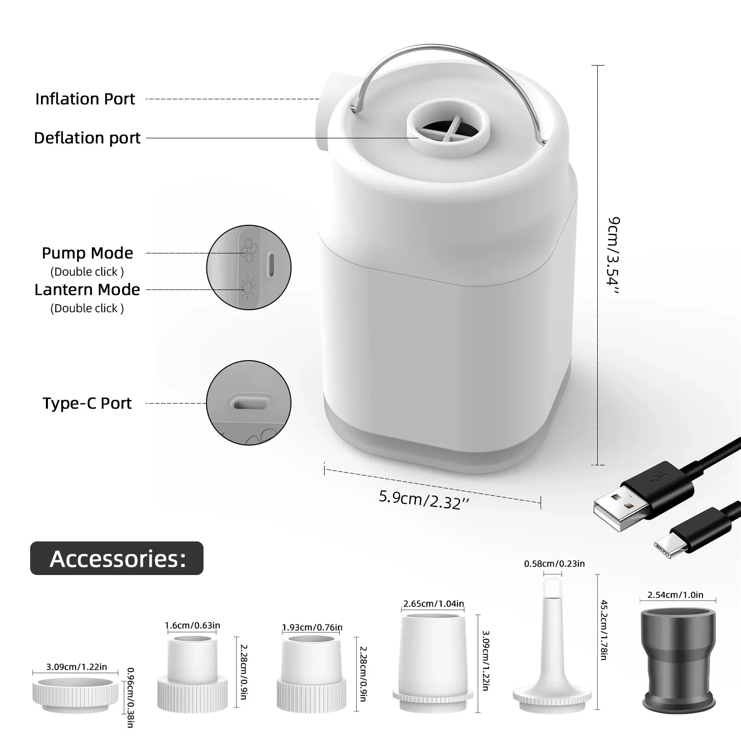 Essential for camping, cycling, or car emergencies. USB outdoor multifunctional portable electric mini with lighting lithium electric pad wireless pump