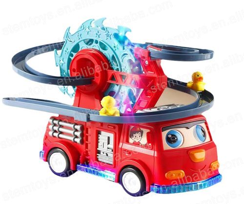 Hot Sale Rubber Duck Ferris Wheel Track Toy｜360° Electric Rotating & Gliding with LED Lights & Music｜Fire Truck Theme Kids Toys｜Best Gift for Boys & Girls Birthday