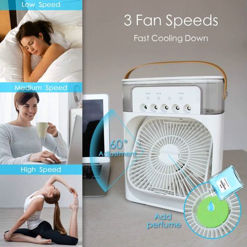 Ultra-Quiet 5-Blade USB Desk Fan with Mist Spray & Humidifier - 3-in-1 Cooling Fan for Office, Study Room, 7-Speed Adjustable, 12H Battery Life, Portable Personal Fan (LED Display)