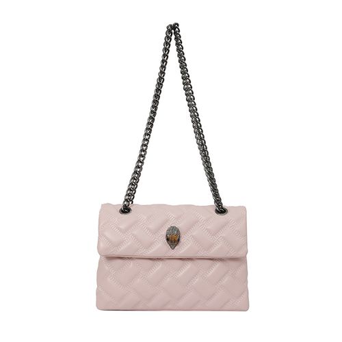 PU leather handbag with eagle head design, a unique and niche design, featuring a diamond-quilted pattern, chain strap, and flap closure.