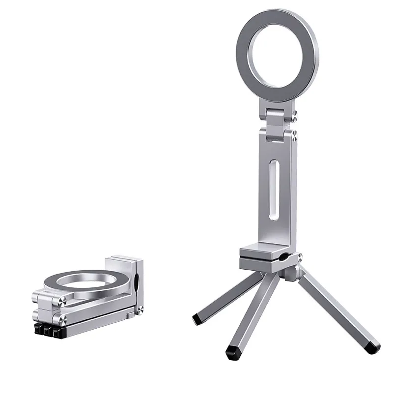 Aluminum Alloy Magnetic Phone Holder, Mobile Phone Live Streaming Tripod, Multi-Function Folding Desktop Stand for Business Travel