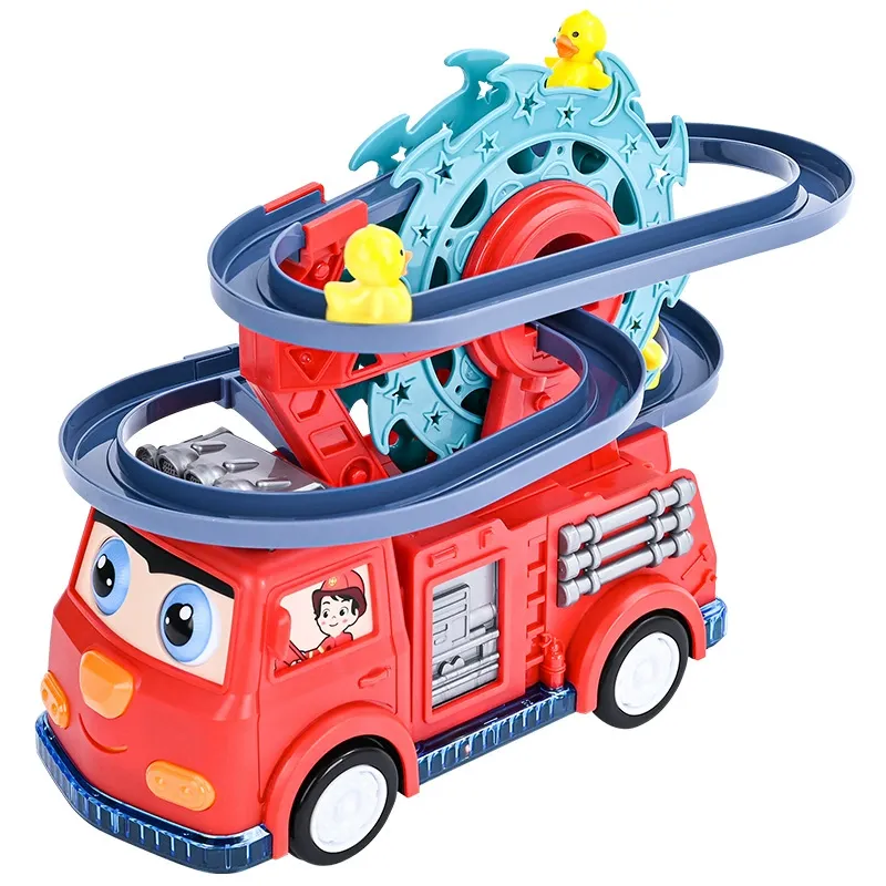 Hot Sale Rubber Duck Ferris Wheel Track Toy｜360° Electric Rotating & Gliding with LED Lights & Music｜Fire Truck Theme Kids Toys｜Best Gift for Boys & Girls Birthday