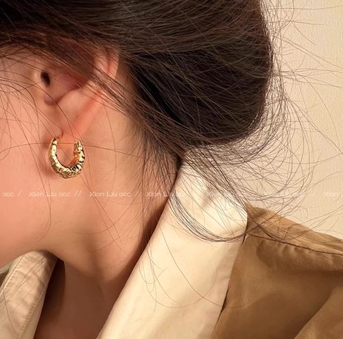Irregular texture, fashionable, cool and simple metal earrings, high-end geometric gold, luxurious and versatile, fashionable circle shape