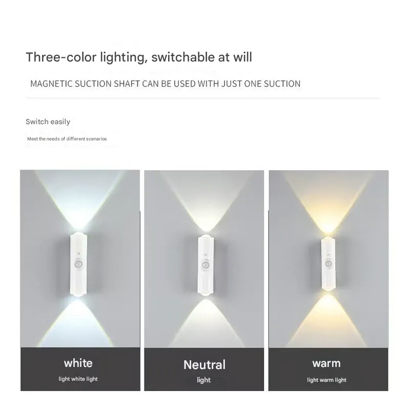 New Smart Human Body Induction Light Self-Adhesive Magnetic Wall Lamp Rechargeable Night Light Hill Double Cat Eye Ambient Light