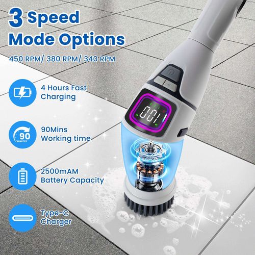 10-in-1 Electric Household Cleaning Brush, Rechargeable, Cordless, Rotating, for Bathroom and Kitchen Cleaning