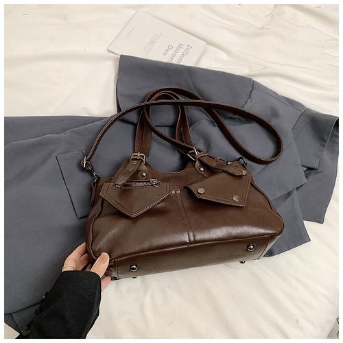 Retro European and American large capacity tote bag 2025 new handbag messenger bag splicing women's bag simple soft leather underarm bag