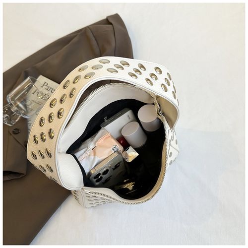 2025 new fashion personality stylish hand-held rivet bag ladies small square bag textured commuting shoulder underarm bagNo pendant