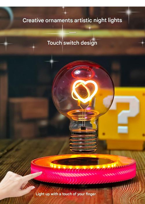 Magnetic Levitation LED Heart Light Bulb Lamp - Wireless Floating ｜Cool Desk Decor for Office Bedroom｜Custom Gifts for Valentine's Day Birthday Corporate