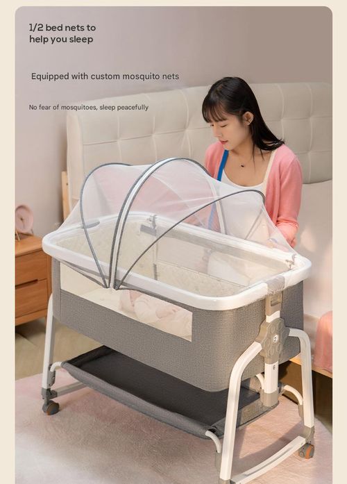 Baby bed splicing bed multifunctional baby bed foldable movable height adjustable cradle bed newborn portable