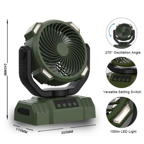 Portable USB Clip Fan with LED Light & Phone Charger - 3 in 1 Camping Desk Fan, 5000mAh Rechargeable Battery, Adjustable Hook for Outdoor, Office, Stall (12H Runtime)