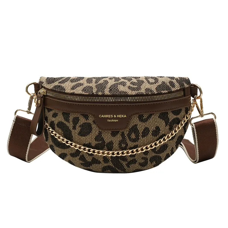 Leopard print chest bag shoulder bag, vintage style with a high-quality feel.