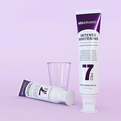 MSDRWIKEY 2-Pack 7-Pro Whitening Toothpaste | Deep Whitening & 7 Probiotics for Oral Health | Purple Beads for Extra Freshness | Fluoride-Free