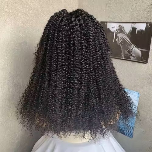 Long Kinky Curly 4X4 Lace Closure Human Hair Wig Premium Curly Blend Hair Front Lace Wig With Baby Hair for Black Women