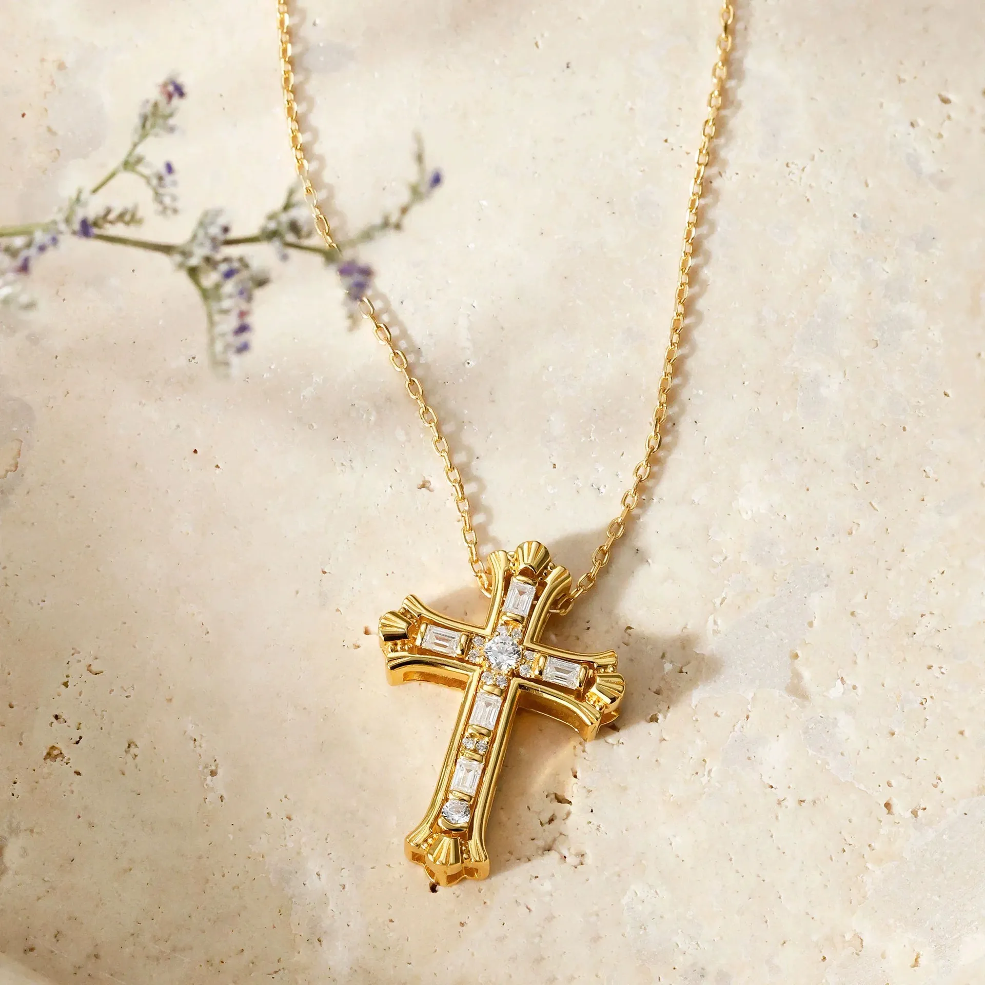 Creative New Micro-painted Zircon Detachable Combination Double Cross Pendant Necklace Set