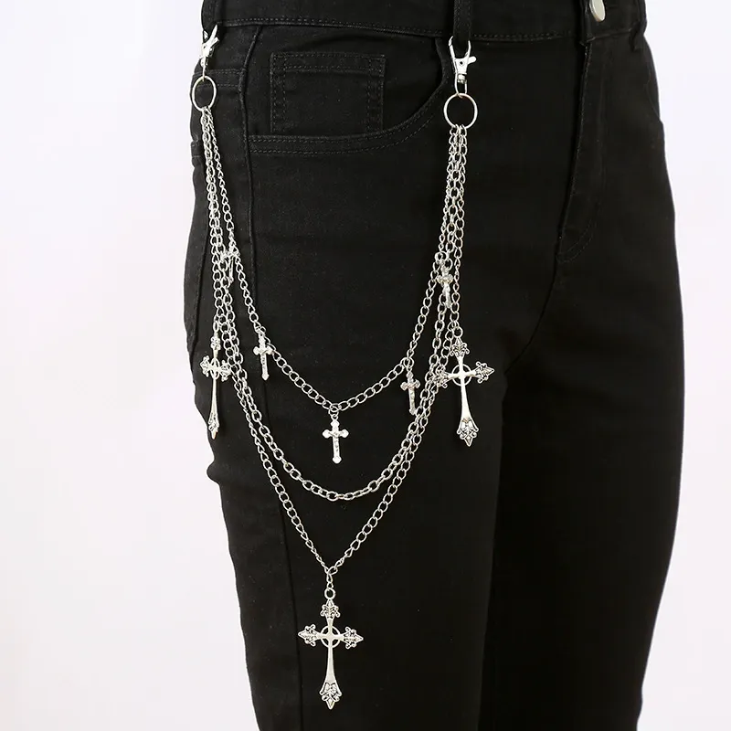 Dark Cross Waist Chain, Gothic Punk Trouser Chain, Niche Design, Multi-layered Accessory