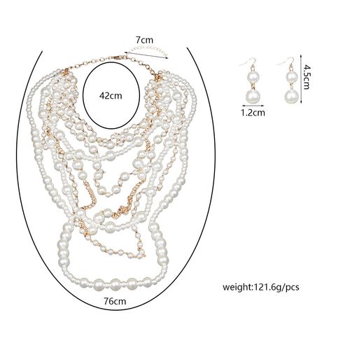 Western-Style Exaggerated Multi-Layer Pearl Necklace & Earrings Set — Long, Elegant, Beaded Jewelry for Women