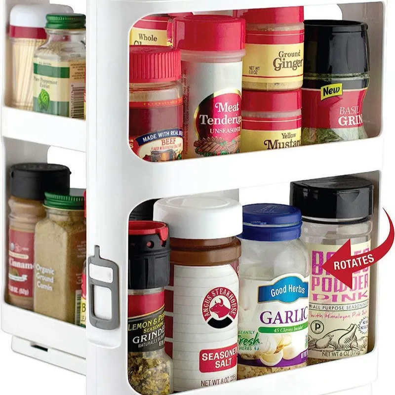 Kitchen storage rotating rack, multi-layer storage shelf, organizer for cabinets, food, and ingredients.