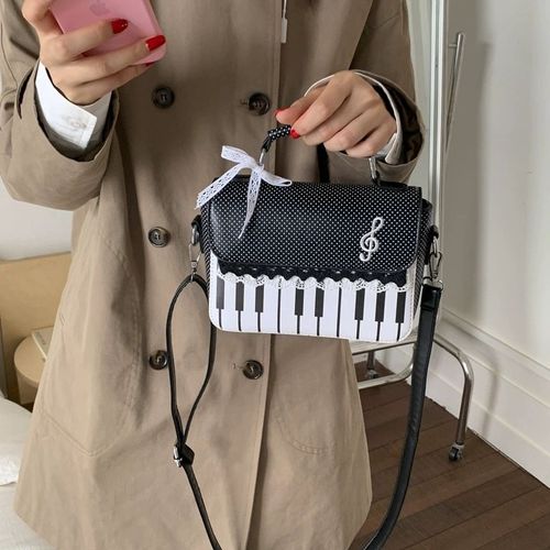 Small square handbag with piano design, a high-end, unique design shoulder and crossbody bag for women.