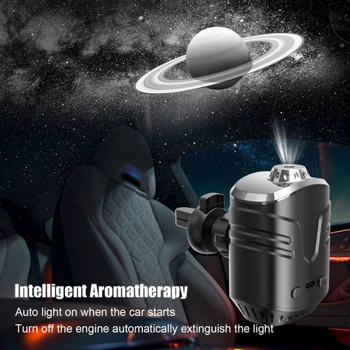Car air freshener with 3D starry sky projection, automatic start stop function, and premium fragrance.  Eliminates odors in the car interior.