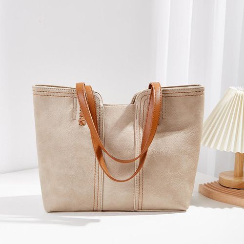 Simple tote bag, vintage style shoulder bag, large capacity women's bag made of PU leather.
